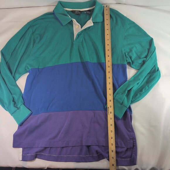 Sears Vintage 90s Green Blue Purple Striped Collared Long Sleeve Button M Medium - Picture 6 of 15